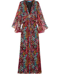 Matthew Williamson Akita Embellished Printed Silk Chiffon Maxi Dress Magenta