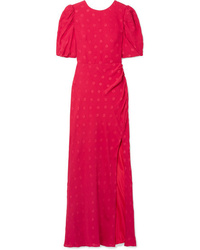Saloni Annie Shirred Devor Silk Maxi Dress
