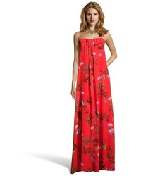 Erin Fetherston Erin Peony Red Floral Chiffon Daria Strapless Evening Gown