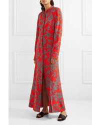 Diane von Furstenberg Printed Washed Silk Maxi Dress Red