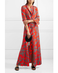 Diane von Furstenberg Printed Washed Silk Maxi Dress Red