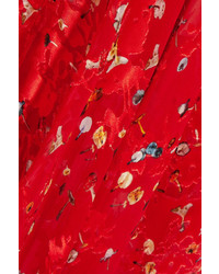 Preen by Thornton Bregazzi Andrea Printed Devor Silk Chiffon Midi Dress Tomato Red