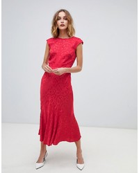 Warehouse Jacquard Midi Dress In Blush Red