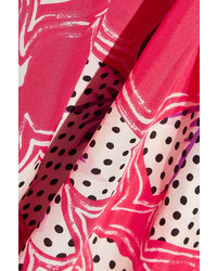 Marc Jacobs Pussy Bow Printed Silk Satin Midi Dress Bubblegum