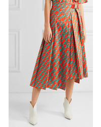 Fendi Asymmetric Pleated Printed Cotton Poplin Skirt