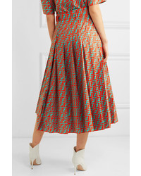 Fendi Asymmetric Pleated Printed Cotton Poplin Skirt