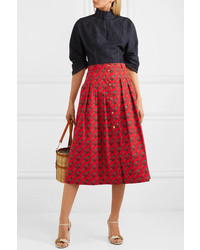 Gucci Pleated Printed Cotton Twill Midi Skirt