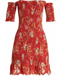 Zimmermann Corsair Iris Shirred Linen And Cotton Blend Dress