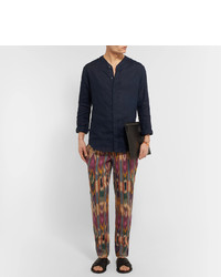 Etro Tapered Pleated Printed Linen Trousers