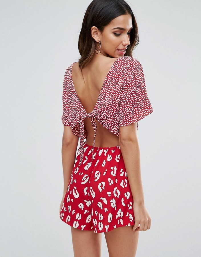 Red leopard cheap playsuit