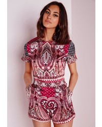 Missguided Paisley Short Sleeve Playsuit Red