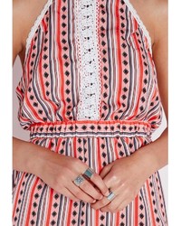 Missguided Printed Crochet Trim Playsuit Red