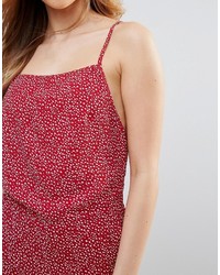 Goldie Rule Breaker Dot On Red Printed Romper With Cross Over Straps At Back