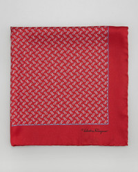 Salvatore Ferragamo Gancini Print Silk Pocket Square Red