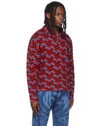 Versace Red Jacquard La Greca Sweater Polo