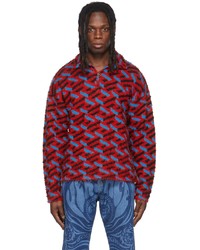 Versace Red Jacquard La Greca Sweater Polo