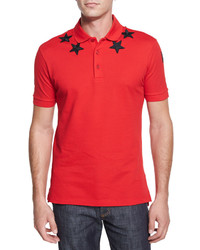 Givenchy Star Print Knit Polo Shirt Red