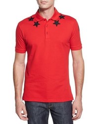 Givenchy Star Print Knit Polo Shirt Red