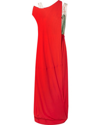 Red Print Satin Maxi Dress