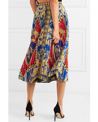 Versace Pleated Printed Satin Midi Skirt