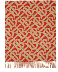 Burberry Red Tan Jacquard Monogram Scarf
