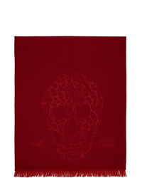 Alexander McQueen Red Wool Leopard And Skull Scarf