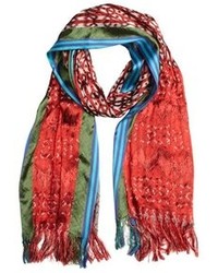 Etro Shiny Red And Green Woven Printed 21 X 78 Scarf