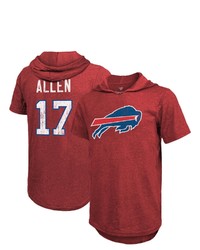 Majestic Threads Fanatics Branded Josh Allen Red Buffalo Bills Player Name Number Tri Blend Hoodie T Shirt