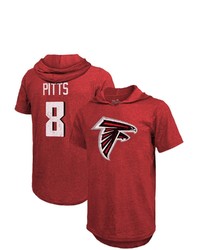 Majestic Threads Fanatics Branded Kyle Pitts Red Atlanta Falcons Player Name Number Tri Blend Short Sleeve Hoodie T Shirt
