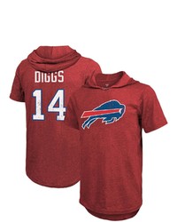 Majestic Threads Fanatics Branded Stefon Diggs Heathered Red Buffalo Bills Name Number Tri Blend Hoodie T Shirt