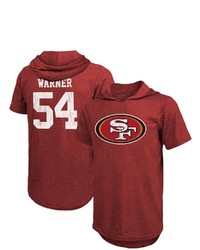 Majestic Threads Fred Warner Scarlet San Francisco 49ers Player Name Number Tri Blend Hoodie T Shirt