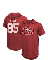 Majestic Threads Kittle Heathered Scarlet San Francisco 49ers Name Number Tri Blend Hoodie T Shirt