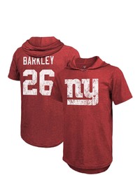 Majestic Threads Saquon Barkley Heathered Red New York Giants Name Number Tri Blend Hoodie T Shirt