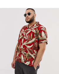 New Look Plus Viscose Revere Shirt In Leaf Print In Red