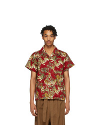 Naked and Famous Denim Red Japanese Tigers Aloha Shirt
