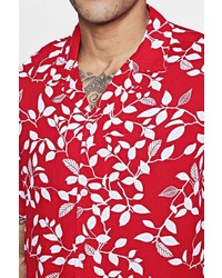 Boohoo Red Short Sleeve Leaf Print Revere Collar Shirt