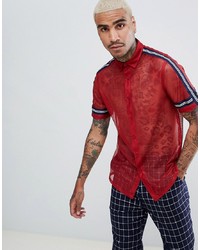 ASOS DESIGN Regular Fit Mesh Shirt With Taping In Red