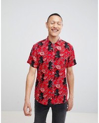 Brave Soul Short Sleeved Panther Print Shirt With Revere Collar