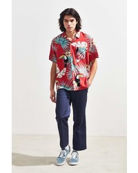 Urban Outfitters Uo Electric Toucan Rayon Short Sleeve Button Down Shirt