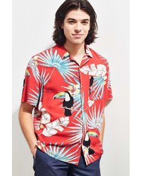 Urban Outfitters Uo Electric Toucan Rayon Short Sleeve Button Down Shirt