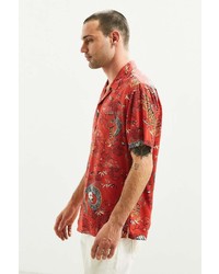Urban Outfitters Uo Red Dragon Rayon Short Sleeve Button Down Shirt