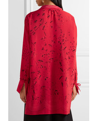 Valentino Asymmetric Printed Silk Crepe De Chine Blouse Red