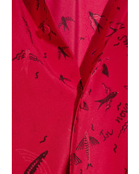 Valentino Asymmetric Printed Silk Crepe De Chine Blouse Red