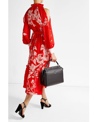 Fendi Floral Print Cold Shoulder Dress With Fil Coup Silk
