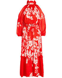 Fendi Floral Print Cold Shoulder Dress With Fil Coup Silk