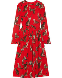 Dolce & Gabbana Printed Silk Crepe De Chine Dress Red