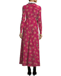 Valentino Lotus Print Silk Gown With Removable Collar