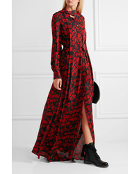 MCQ Alexander Ueen Pussy Bow Printed Silk Crepe De Chine Maxi Dress Red