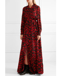 MCQ Alexander Ueen Pussy Bow Printed Silk Crepe De Chine Maxi Dress Red