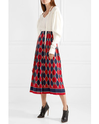 Gucci Pleated Printed Silk De Chine Midi Skirt